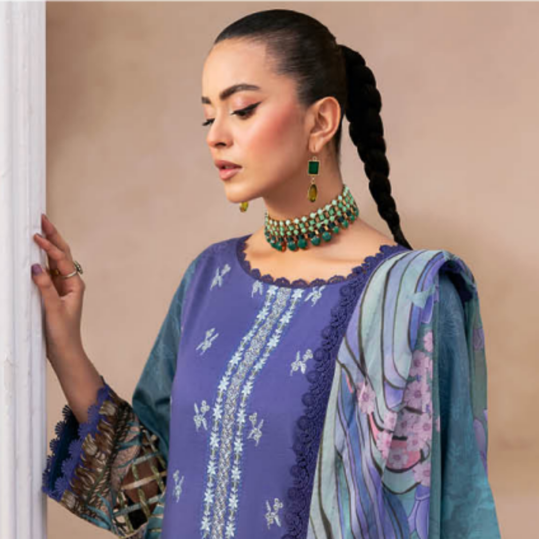Royal Periwinkle and Teal Embroidered Pakistani designer suits india
